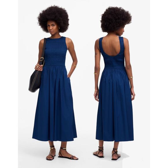 Madewell Dresses & Skirts - NWT MADEWELL The Petite Melody Scoopback Smocked Midi Dress Blue Moon PXL